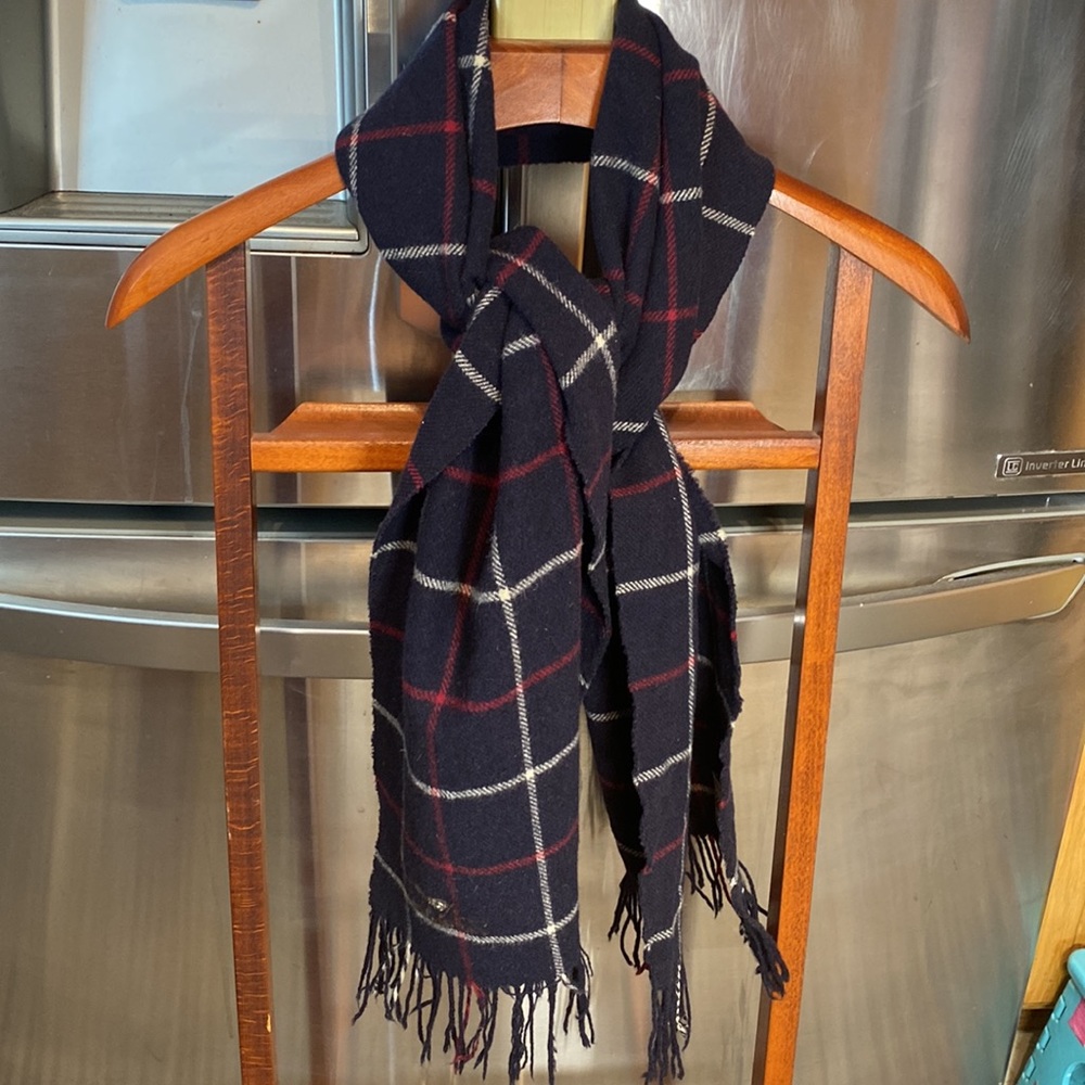 Burberry Haymarket Lambswool Check Scarf  w/ embroidered Logo🐴Dark Navy LARGE🔥